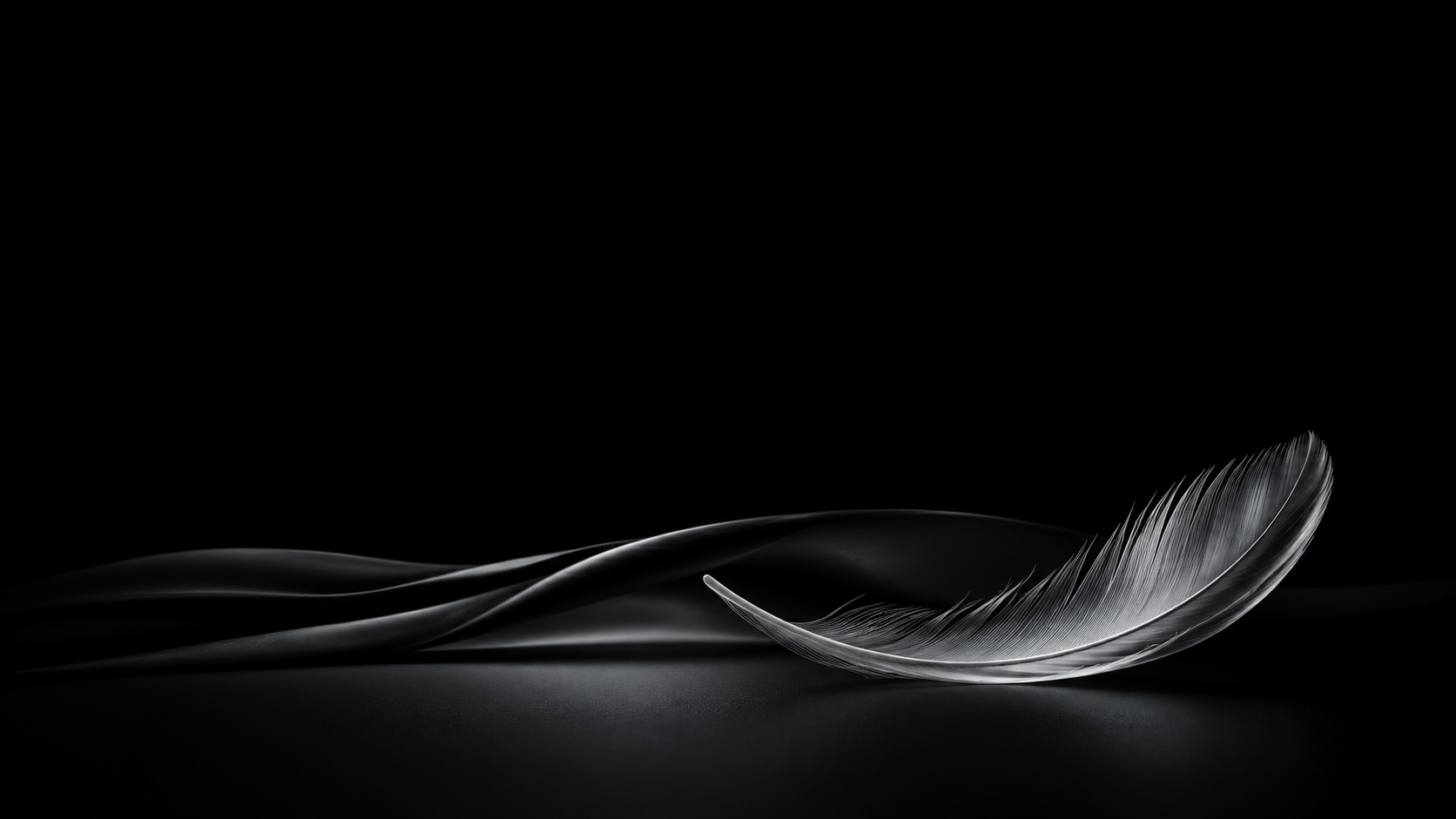 Minimal black luxury skincare background with delicate illuminated feather, representing sensitive stressed skin, skin comfort, softness, and barrier support