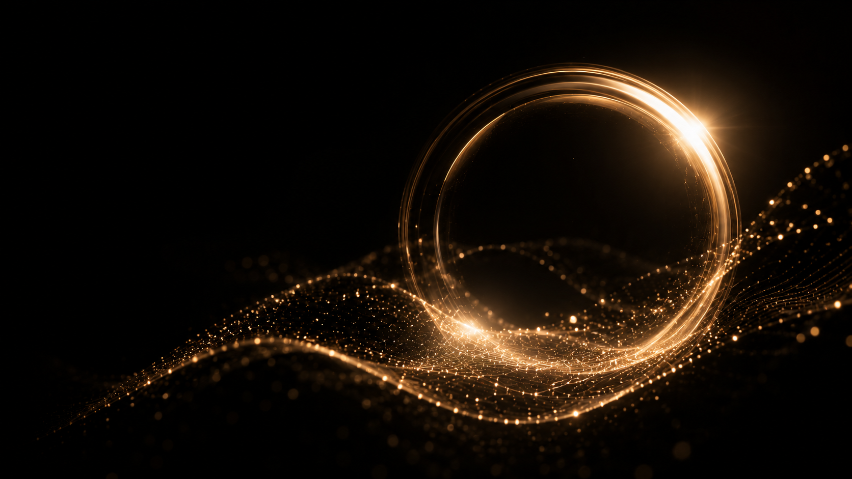 Minimal black luxury skincare background with golden energy ring, representing home and studio use, regenerative beauty rituals, and advanced non-invasive skincare technology