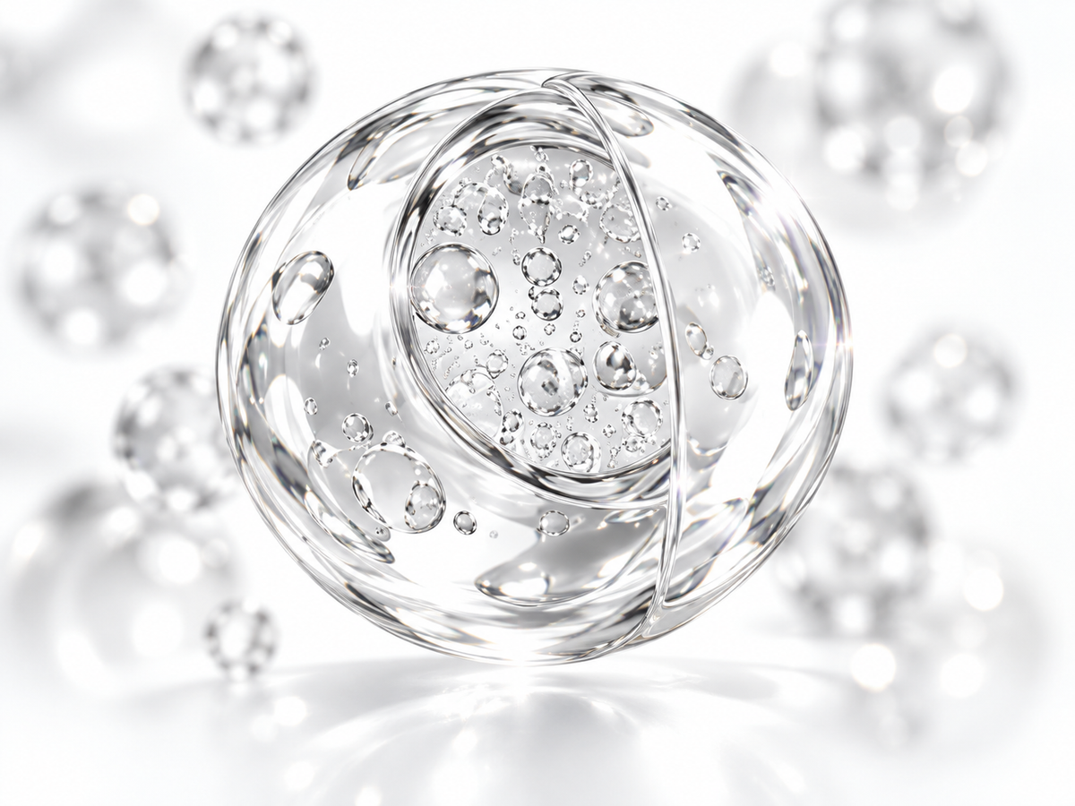 Conceptual glass-like illustration of an extracellular vesicle.