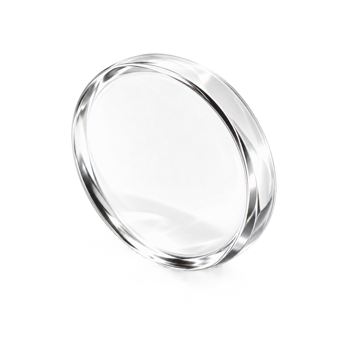 Clear glass lens on a white background